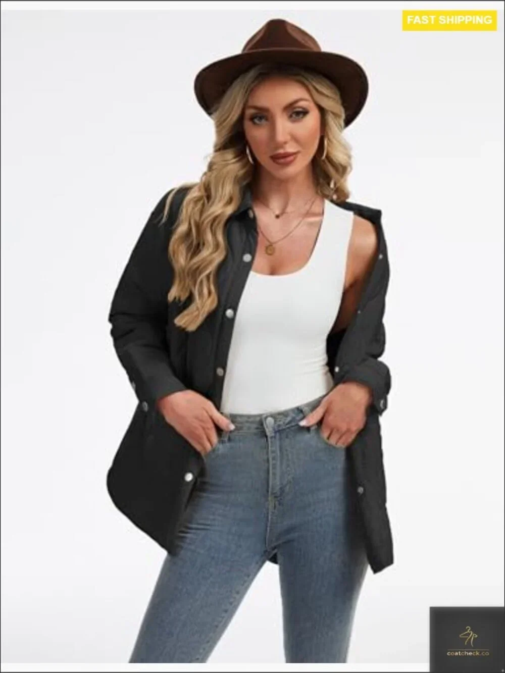 Womens Quilted Jacket Lightweight Long Coat Warm Fall Winter Trendy Shacket